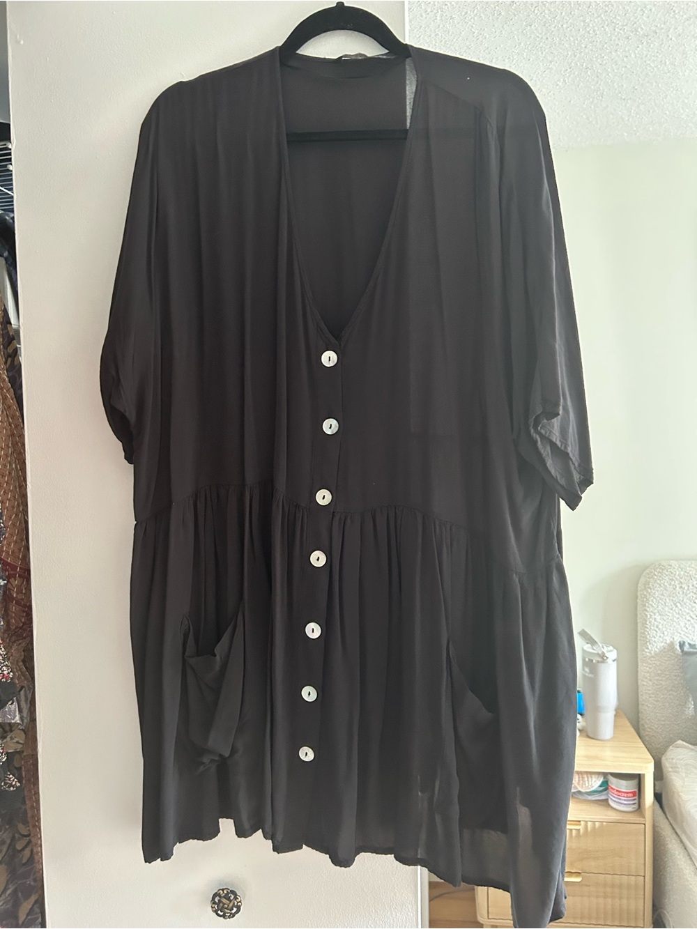 Zara Black Button-Front V-Neck Tunic top/dress